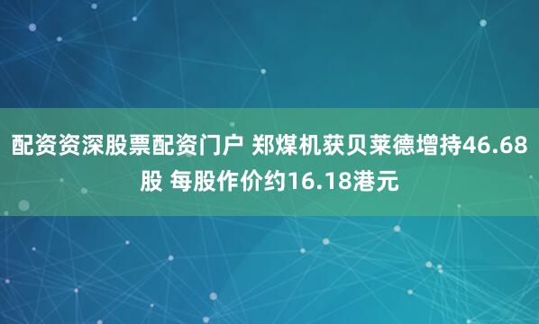 配资资深股票配资门户 郑煤机获贝莱德增持46.68股 每股作价约16.18港元